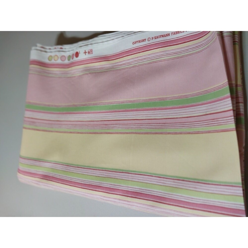 2 Yards P Kaufman Pink Yellow Stirpe Fabric Soil And Stain Repellent